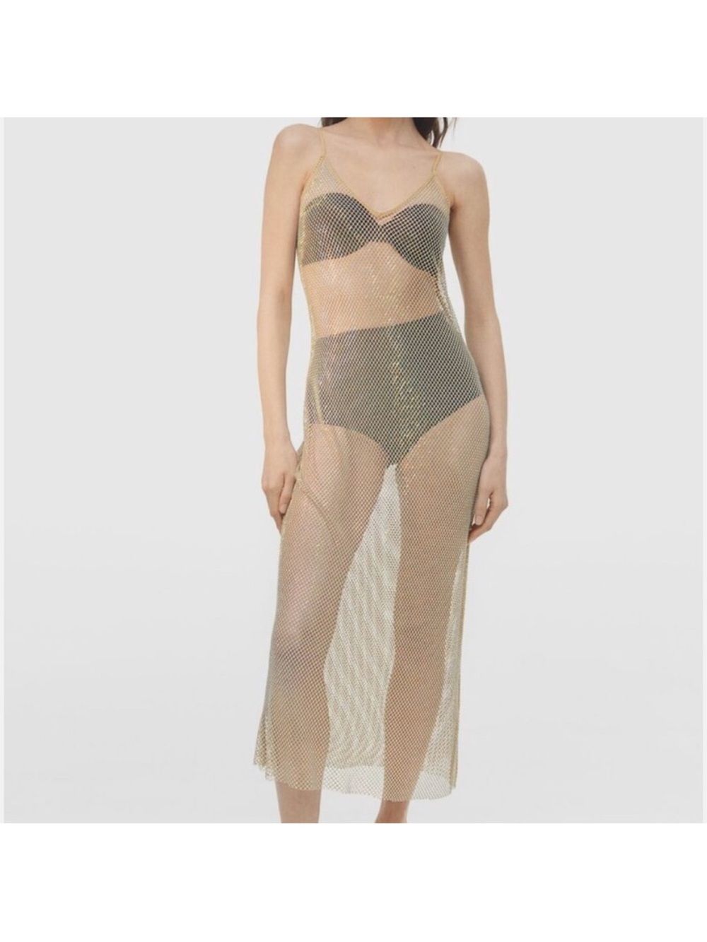 H&M Embellished Crystal Gold
Mesh Sheer Midi Dress